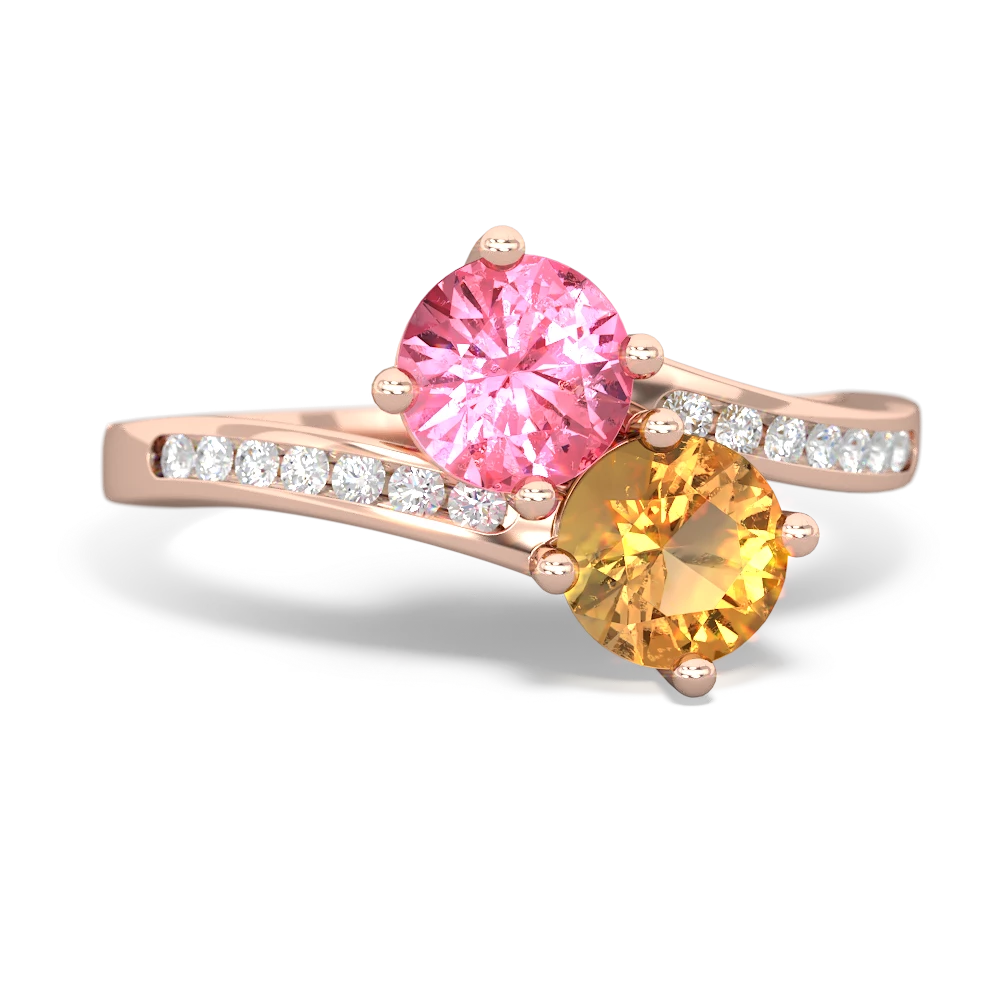 Lab Pink Sapphire Channel Set Two Stone 14K Rose Gold ring R5303