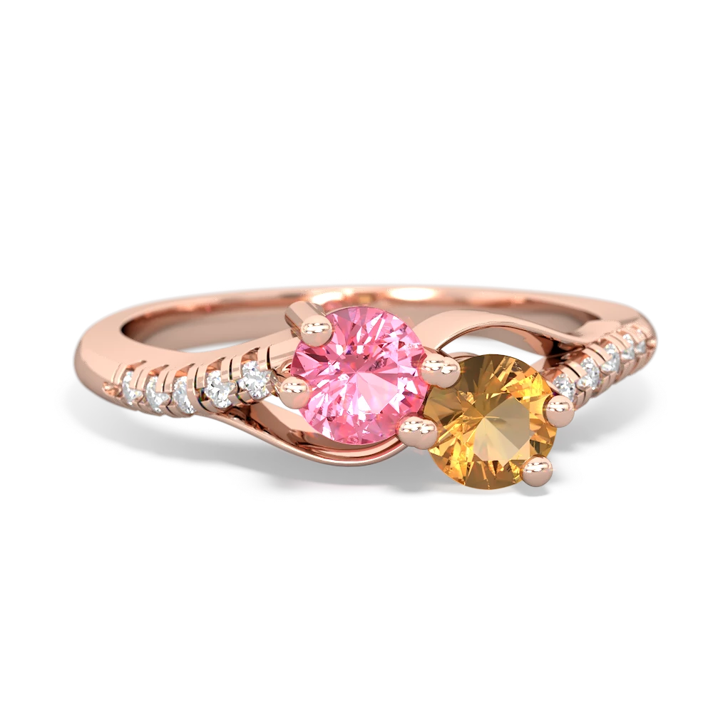 Lab Pink Sapphire Infinity Pave Two Stone 14K Rose Gold ring R5285