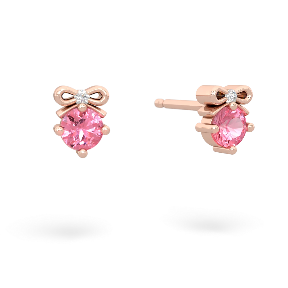 Lab Pink Sapphire Diamond Bows 14K Rose Gold earrings E7002