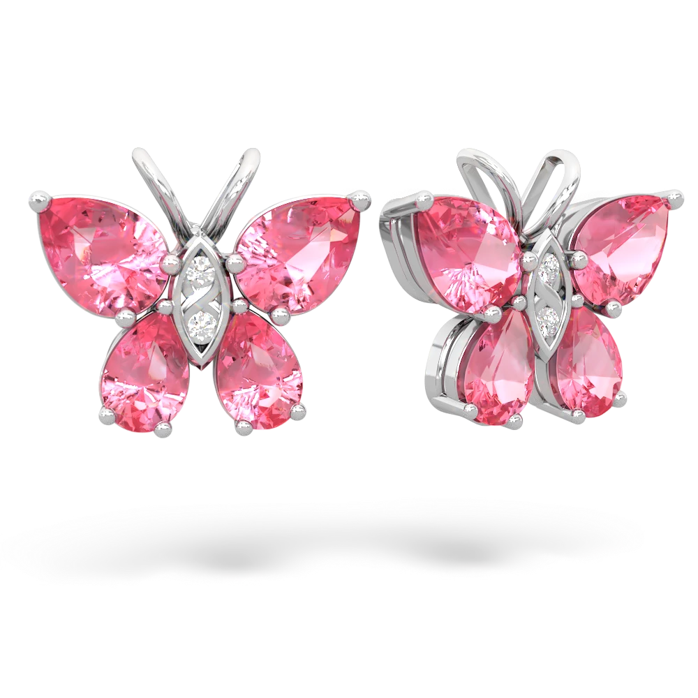 Lab Pink Sapphire Butterfly 14K White Gold earrings E2215