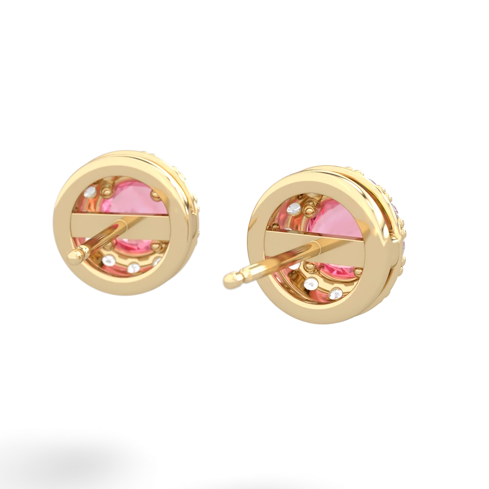 Lab Pink Sapphire Diamond Halo 14K Yellow Gold earrings E5370