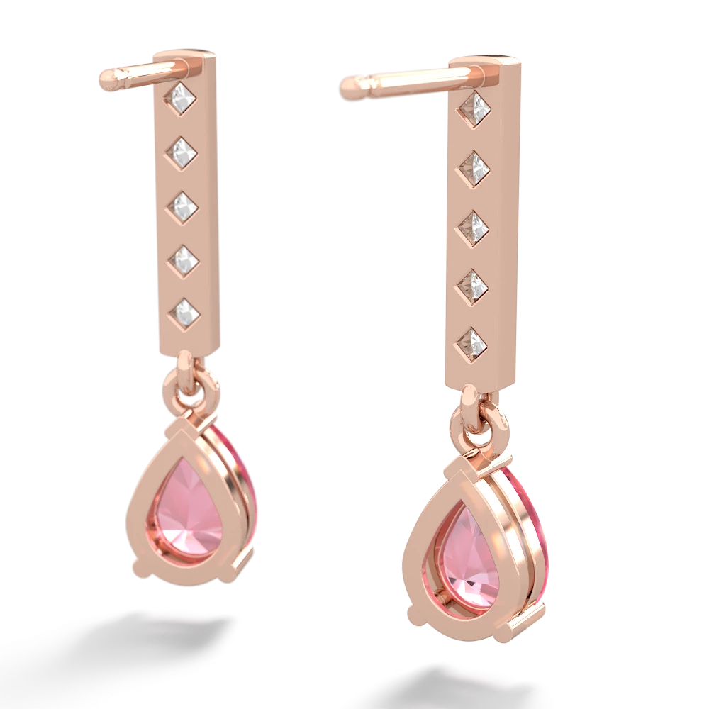 Lab Pink Sapphire Art Deco Diamond Drop 14K Rose Gold earrings E5324