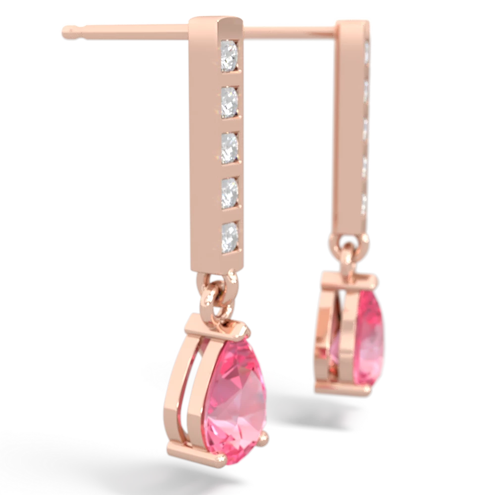 Lab Pink Sapphire Art Deco Diamond Drop 14K Rose Gold earrings E5324