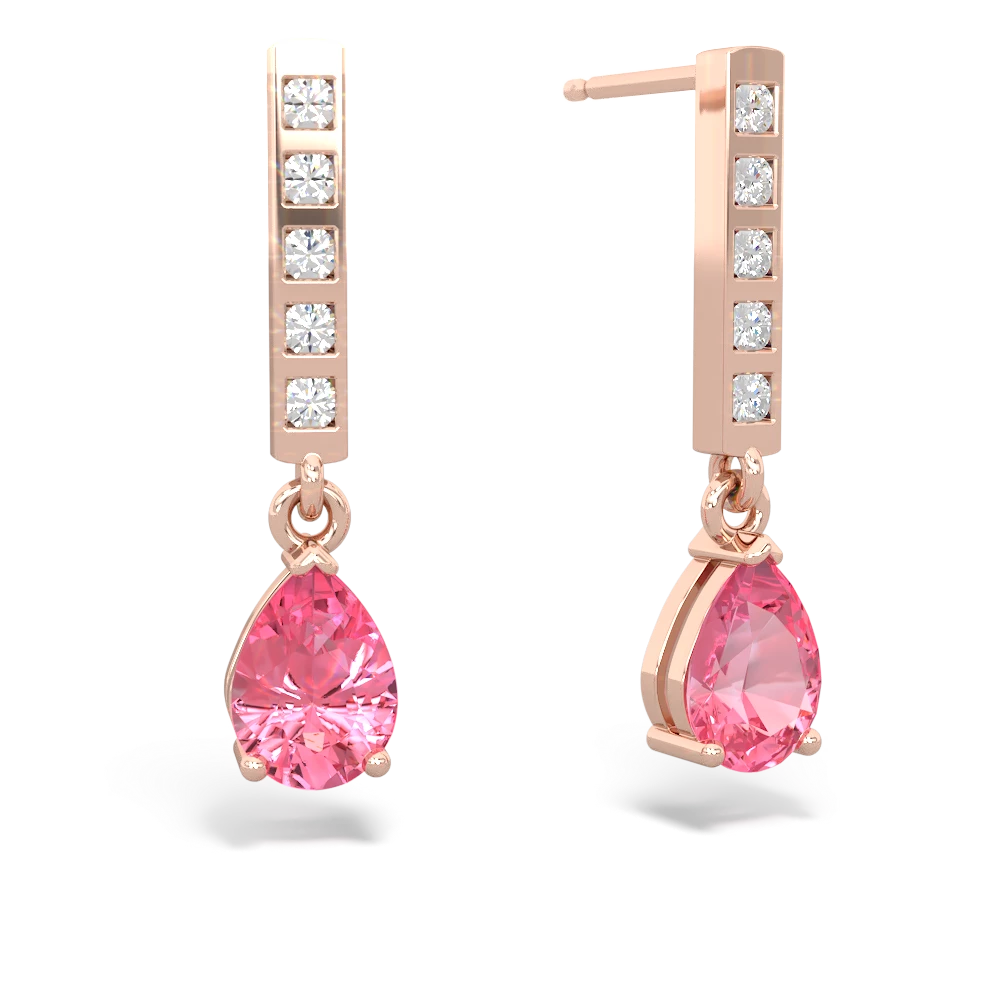 Lab Pink Sapphire Art Deco Diamond Drop 14K Rose Gold earrings E5324