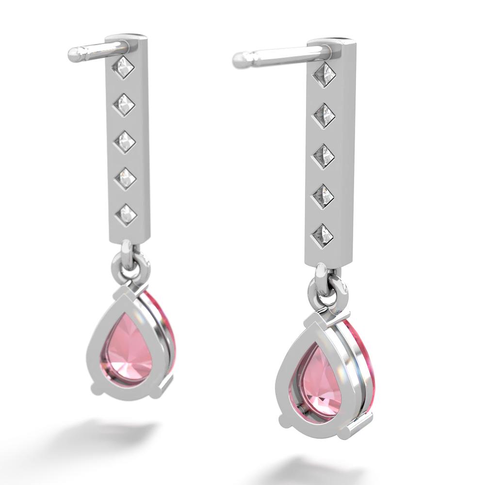 Lab Pink Sapphire Art Deco Diamond Drop 14K White Gold earrings E5324