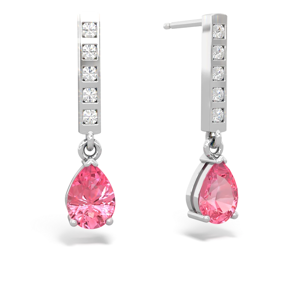 Lab Pink Sapphire Art Deco Diamond Drop 14K White Gold earrings E5324