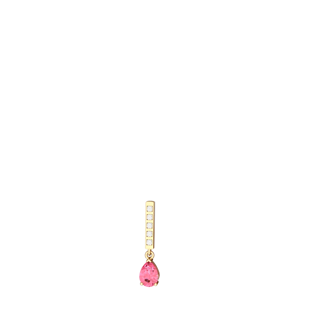 Lab Pink Sapphire Art Deco Diamond Drop 14K Yellow Gold earrings E5324