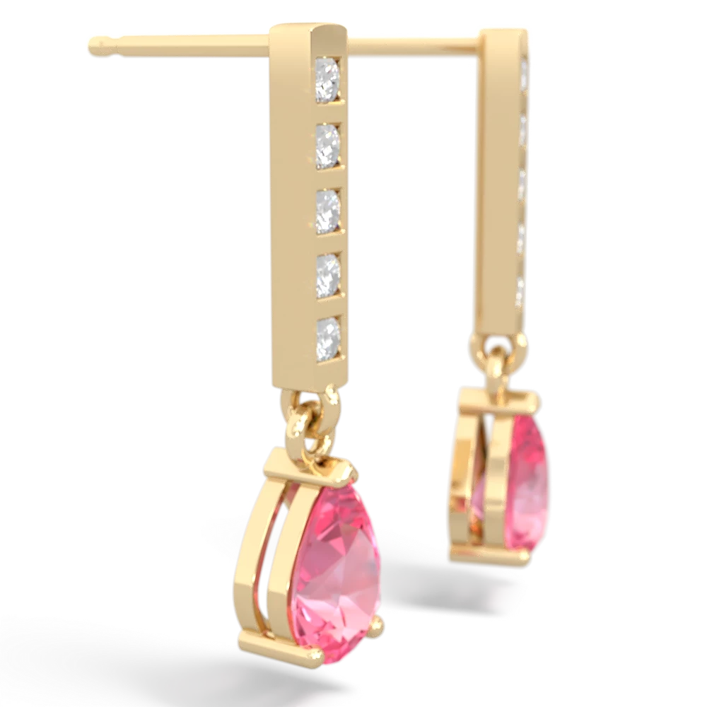 Lab Pink Sapphire Art Deco Diamond Drop 14K Yellow Gold earrings E5324