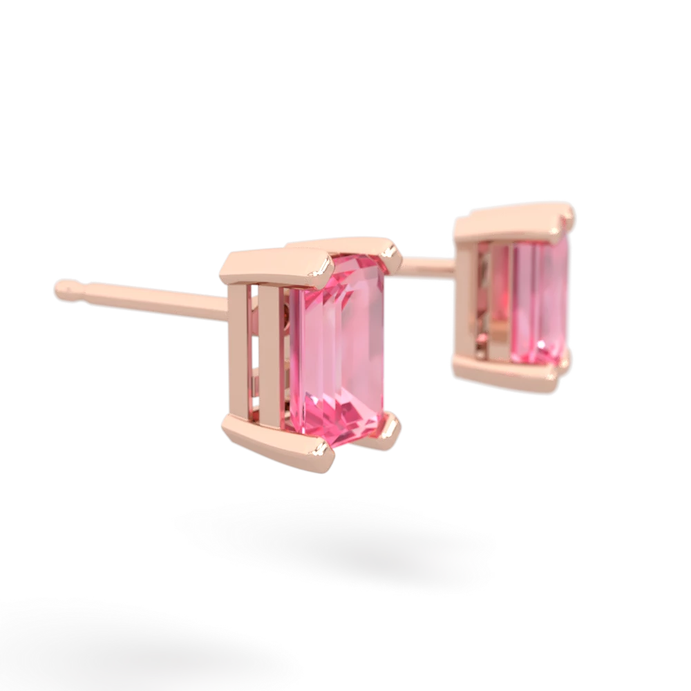 Lab Pink Sapphire 6X4mm Emerald-Cut Stud 14K Rose Gold earrings E1855