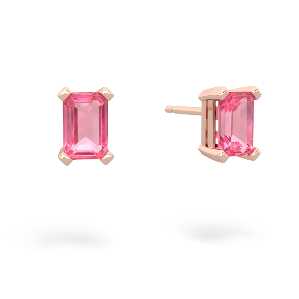 Lab Pink Sapphire 6X4mm Emerald-Cut Stud 14K Rose Gold earrings E1855