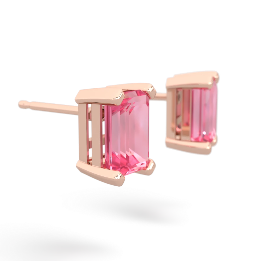 Lab Pink Sapphire 7X5mm Emerald-Cut Stud 14K Rose Gold earrings E1856