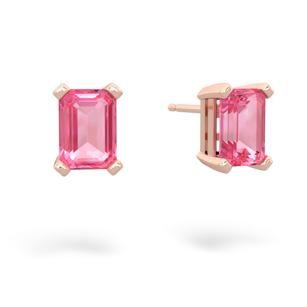 Lab Pink Sapphire 7X5mm Emerald-Cut Stud 14K Rose Gold earrings E1856