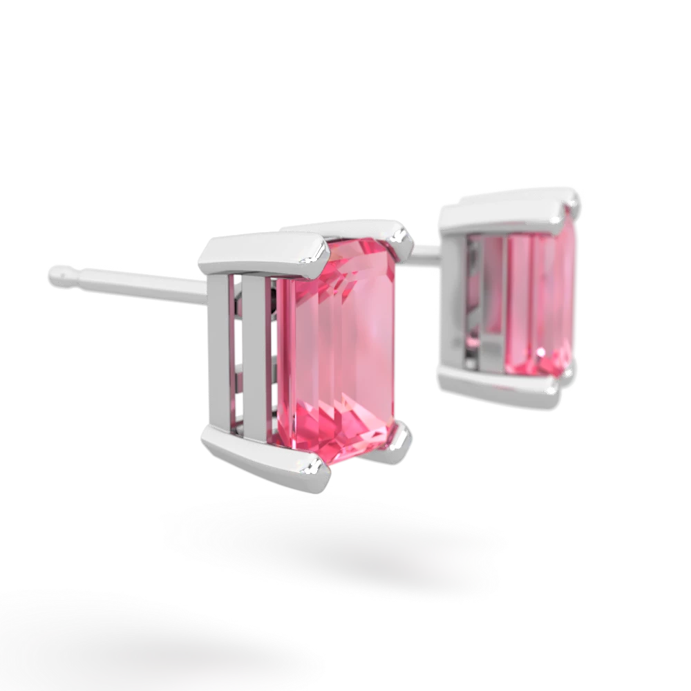 Lab Pink Sapphire 7X5mm Emerald-Cut Stud 14K White Gold earrings E1856