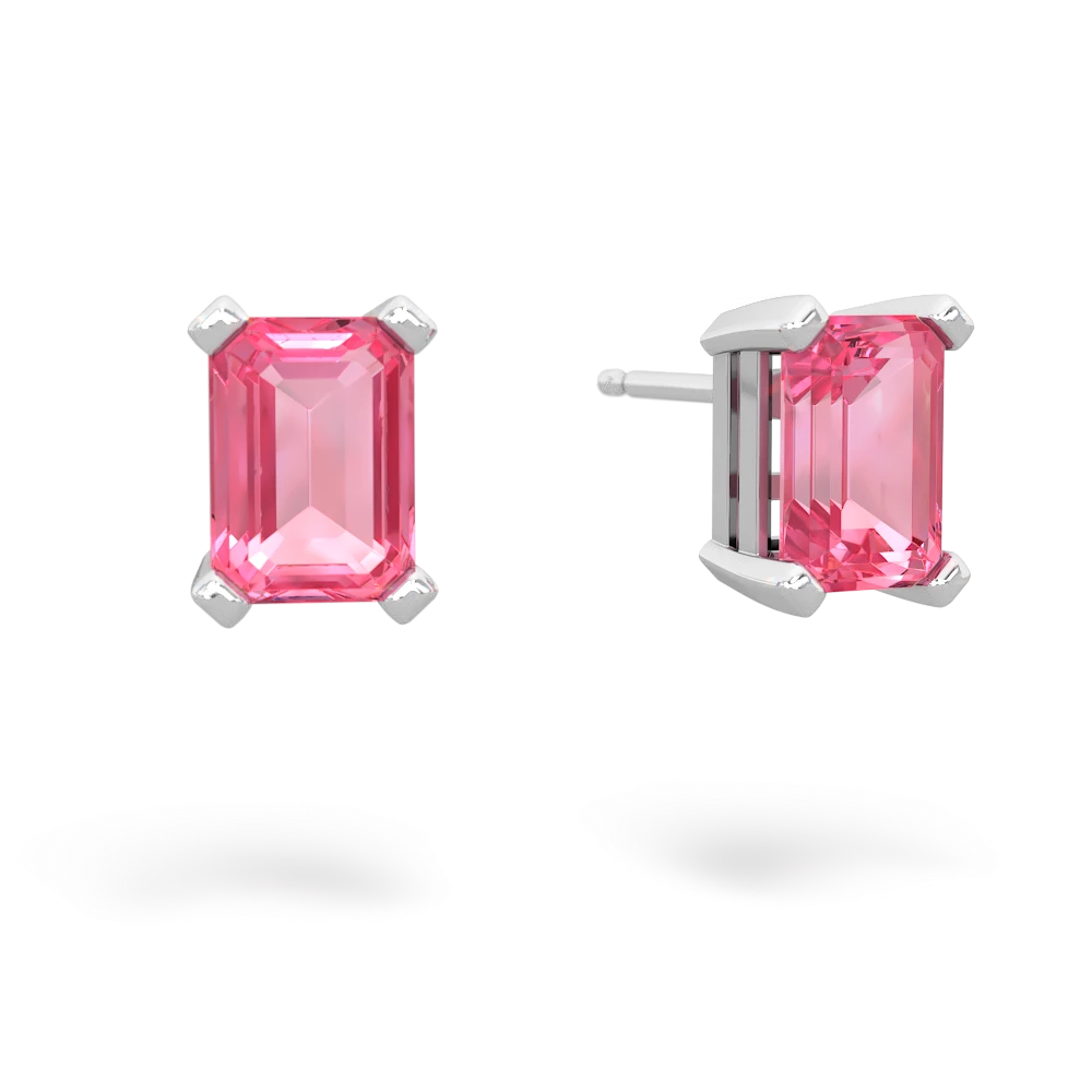 Lab Pink Sapphire 7X5mm Emerald-Cut Stud 14K White Gold earrings E1856