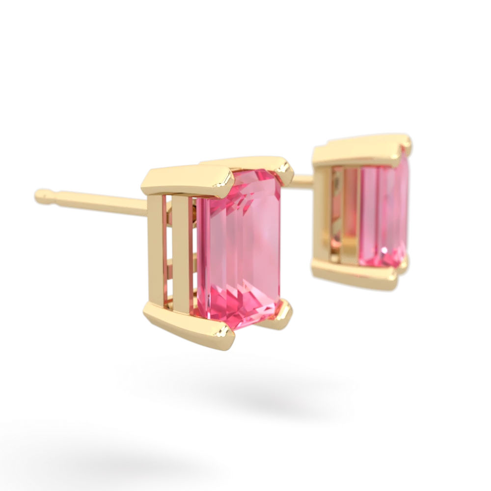 Lab Pink Sapphire 7X5mm Emerald-Cut Stud 14K Yellow Gold earrings E1856