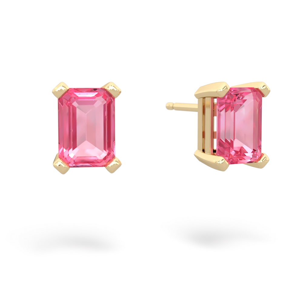 Lab Pink Sapphire 7X5mm Emerald-Cut Stud 14K Yellow Gold earrings E1856