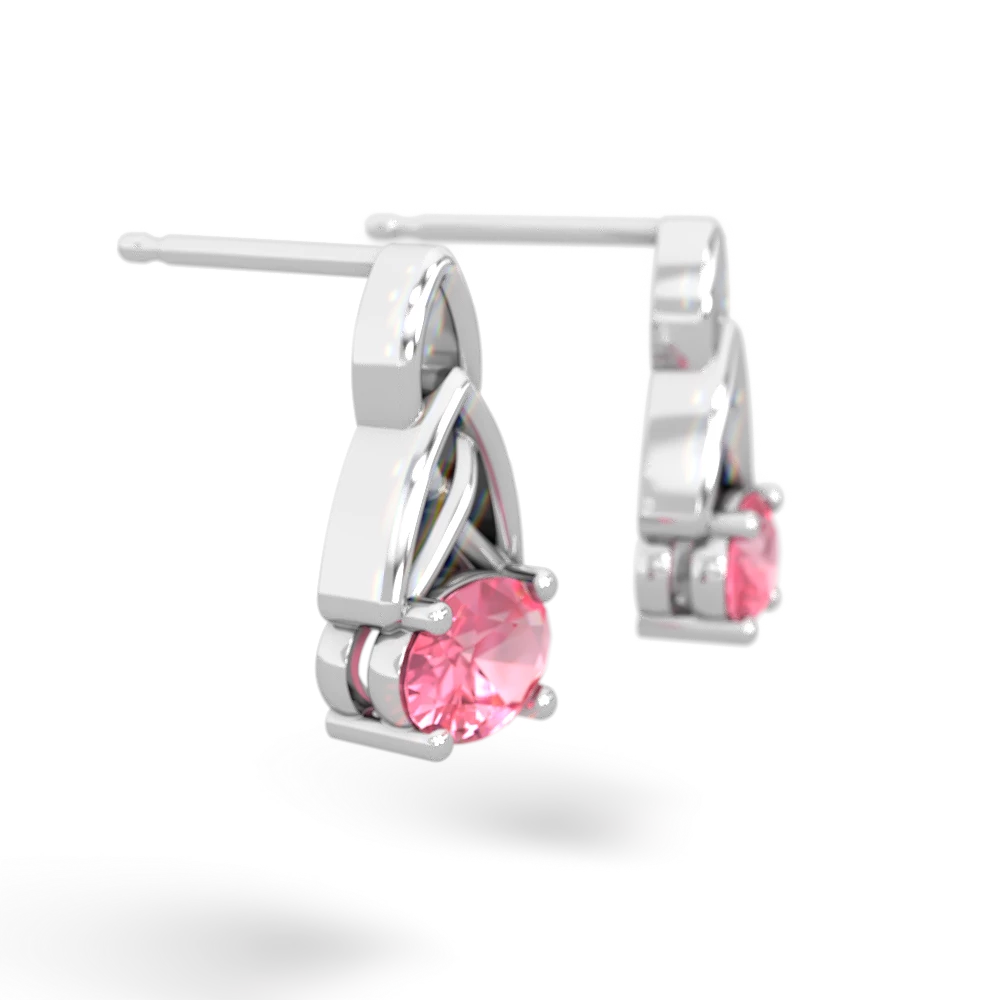 Lab Pink Sapphire Celtic Trinity Knot 14K White Gold earrings E2389