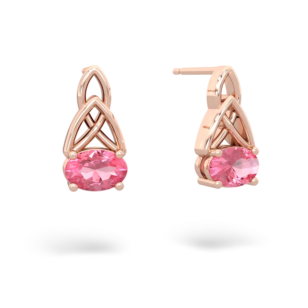 Lab Pink Sapphire Celtic Trinity Knot 14K Rose Gold earrings E2389