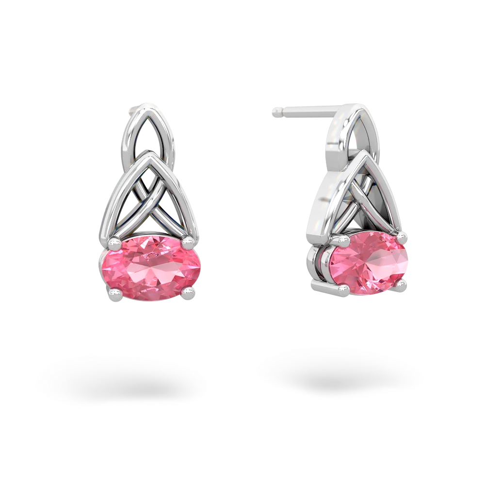 Lab Pink Sapphire Celtic Trinity Knot 14K White Gold earrings E2389