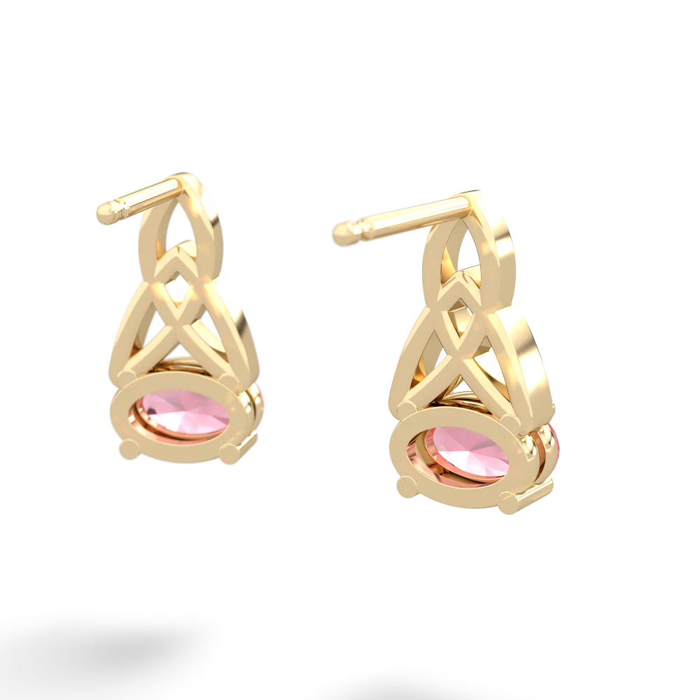 Lab Pink Sapphire Celtic Trinity Knot 14K Yellow Gold earrings E2389