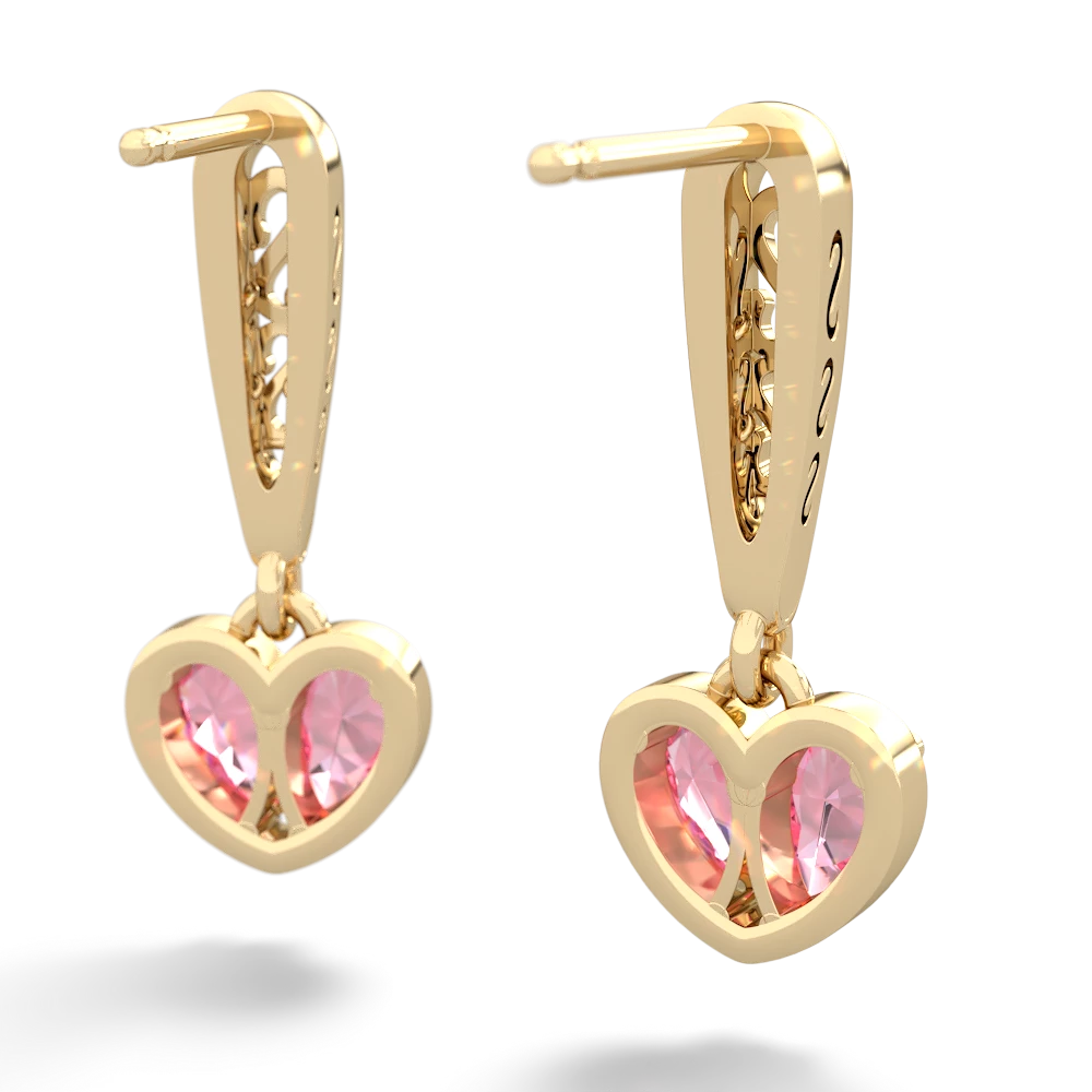 Lab Pink Sapphire Filligree Heart 14K Yellow Gold earrings E5070