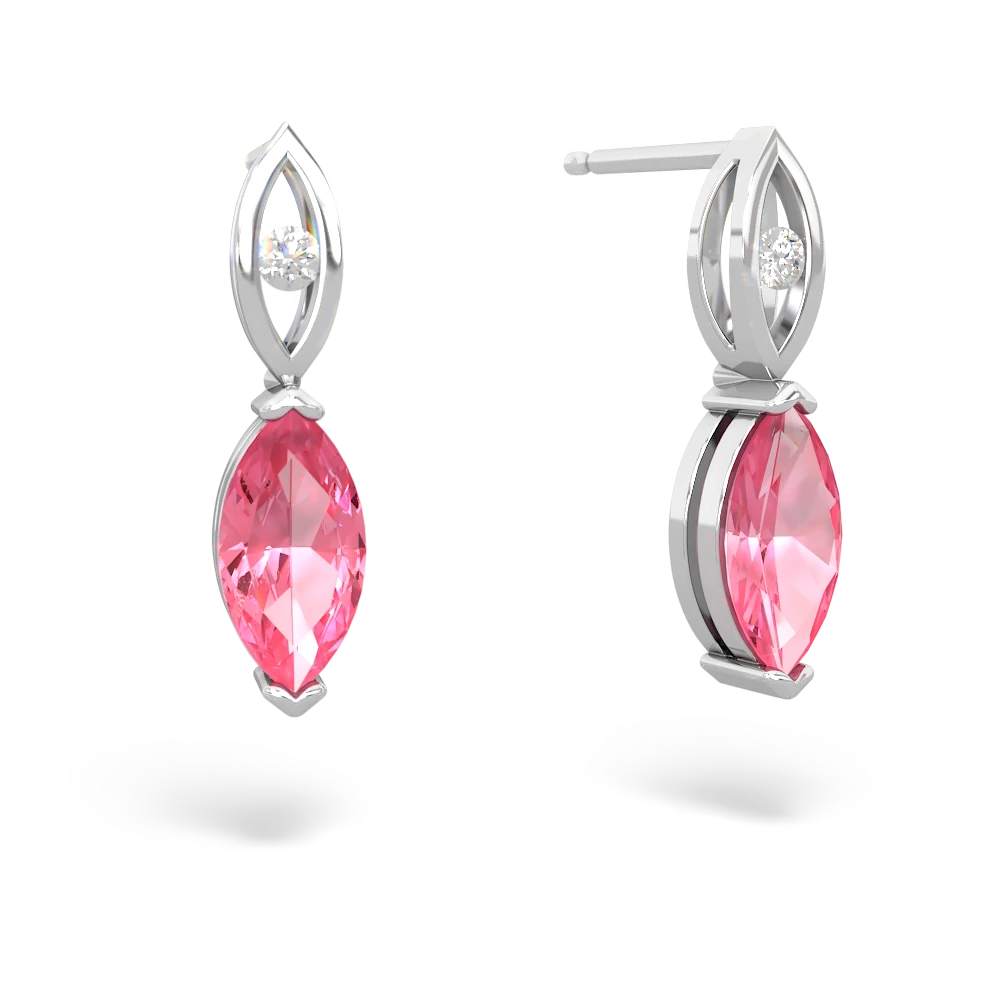 Lab Pink Sapphire Marquise Drop 14K White Gold earrings E5333