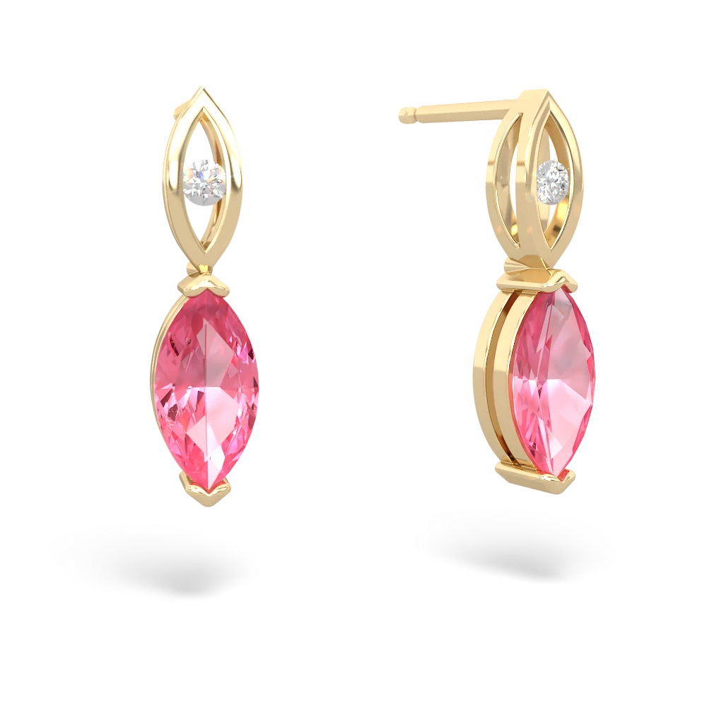 Lab Pink Sapphire Marquise Drop 14K Yellow Gold earrings E5333