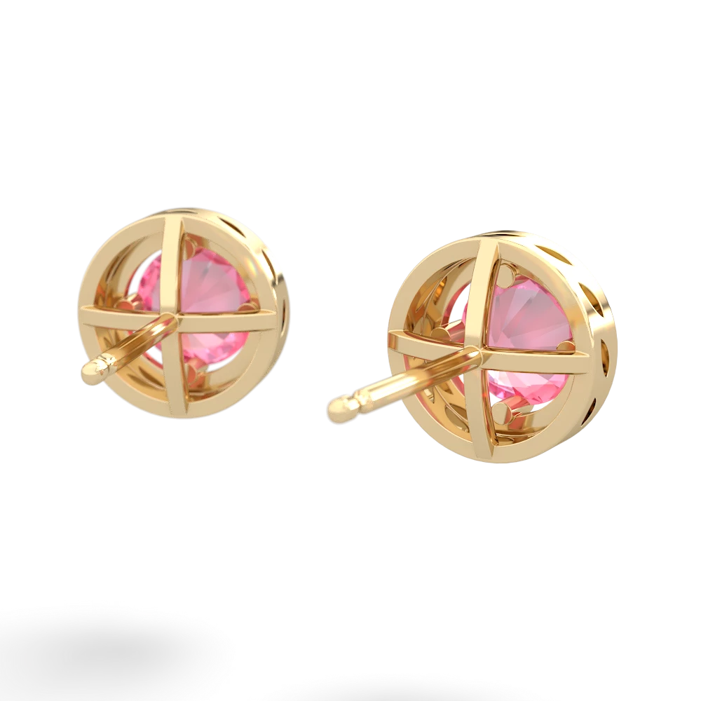 Lab Pink Sapphire Halo 14K Yellow Gold earrings E5320
