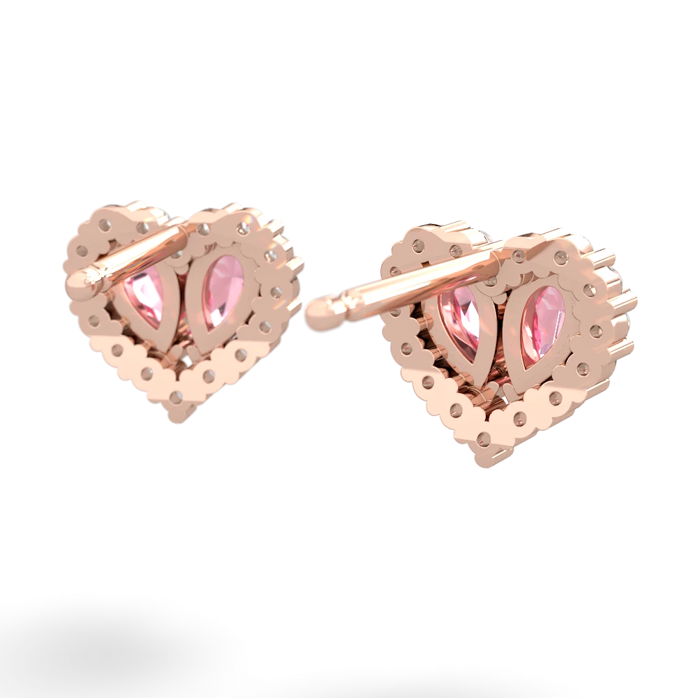 Lab Pink Sapphire Halo 14K Rose Gold earrings E7008