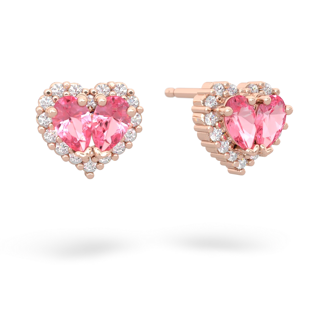 Lab Pink Sapphire Halo 14K Rose Gold earrings E7008