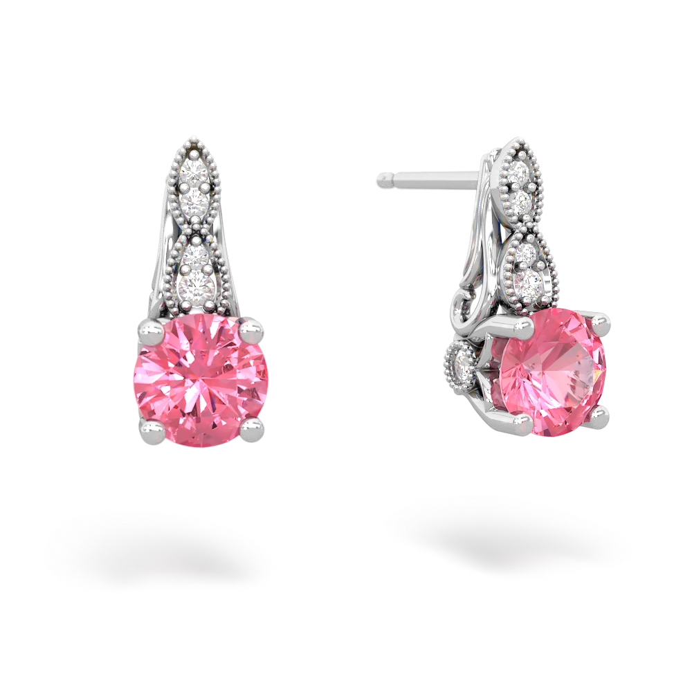 Lab Pink Sapphire Antique Elegance 14K White Gold earrings E3100