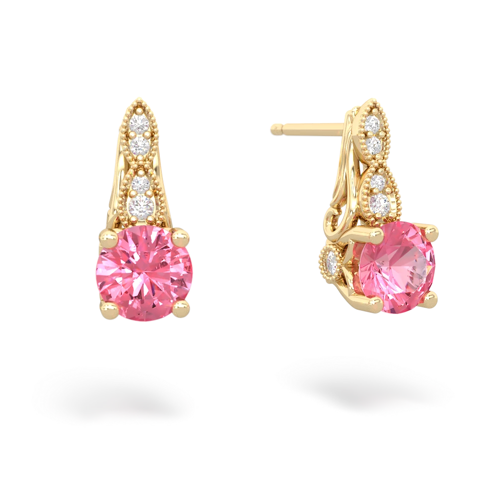 Lab Pink Sapphire Antique Elegance 14K Yellow Gold earrings E3100