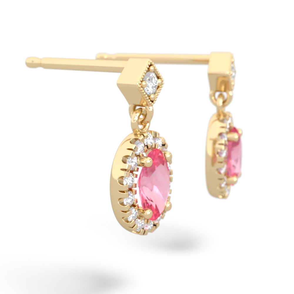 Lab Pink Sapphire Antique-Style Halo 14K Yellow Gold earrings E5720