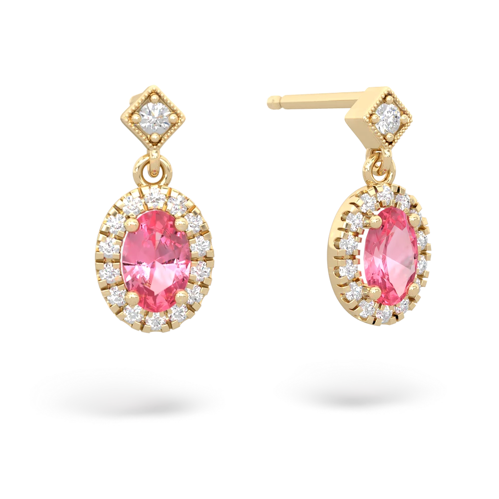 Lab Pink Sapphire Antique-Style Halo 14K Yellow Gold earrings E5720