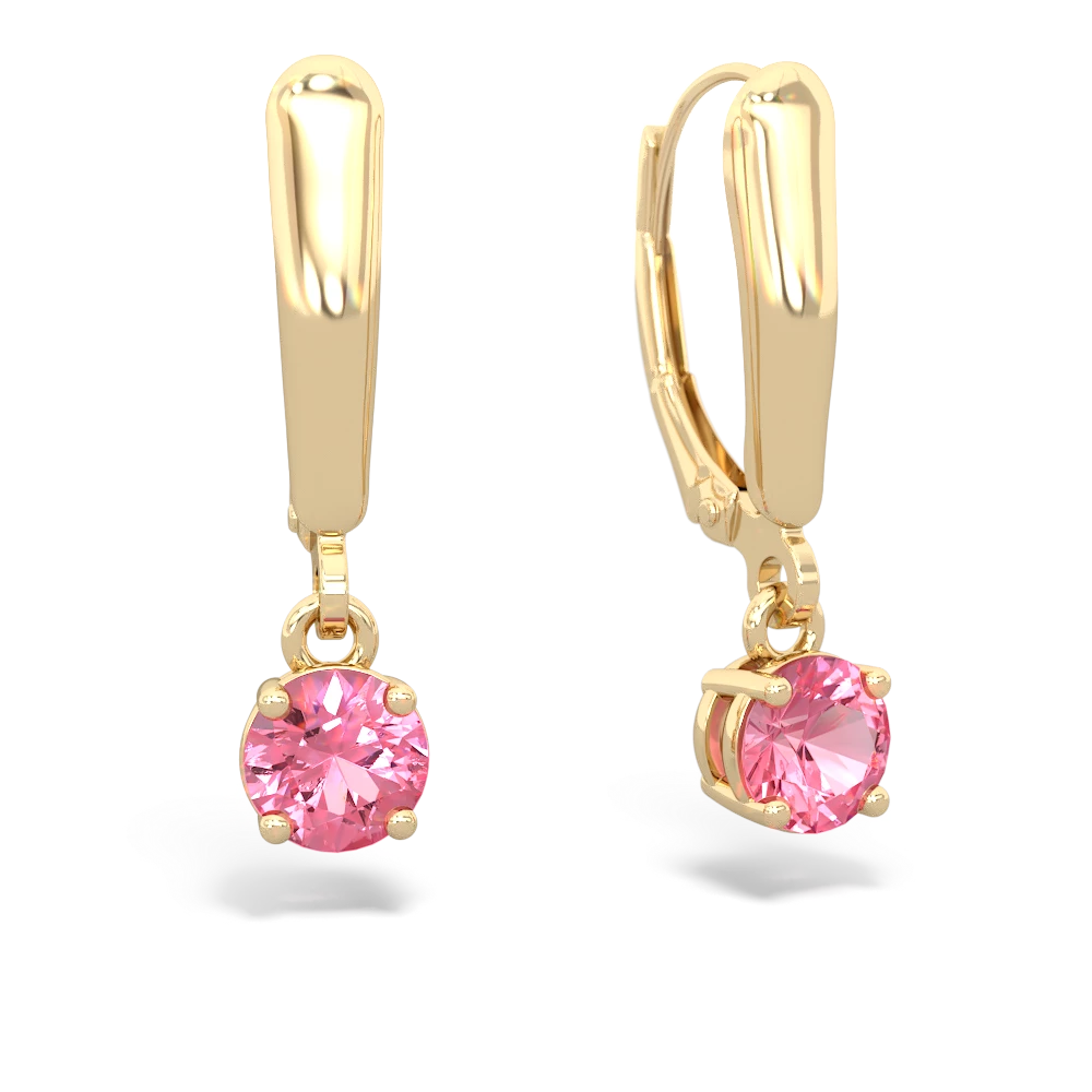 Lab Pink Sapphire 5Mm Round Lever Back 14K Yellow Gold earrings E2785