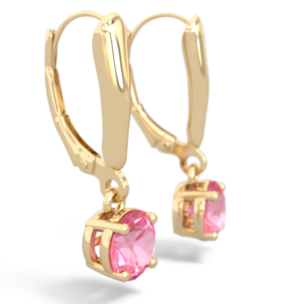 Lab Pink Sapphire 6Mm  Round Lever Back 14K Yellow Gold earrings E2786