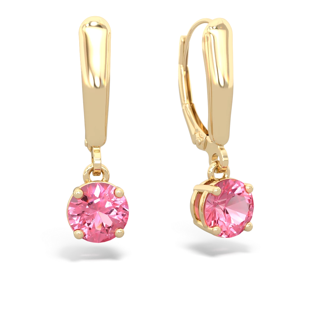 Lab Pink Sapphire 6Mm  Round Lever Back 14K Yellow Gold earrings E2786