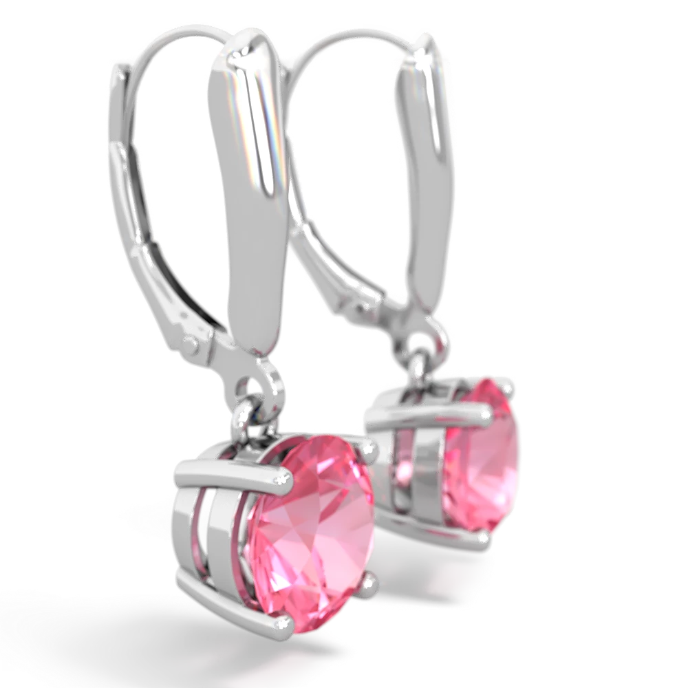 Lab Pink Sapphire 8Mm  Round Lever Back 14K White Gold earrings E2788