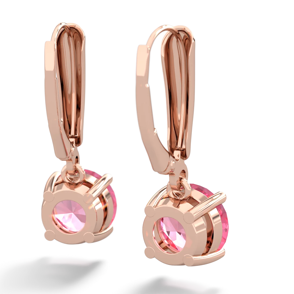 Lab Pink Sapphire 8Mm  Round Lever Back 14K Rose Gold earrings E2788