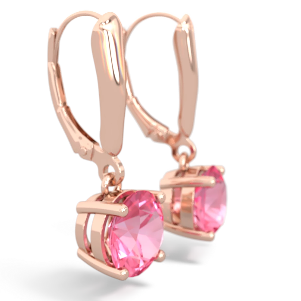 Lab Pink Sapphire 8Mm  Round Lever Back 14K Rose Gold earrings E2788