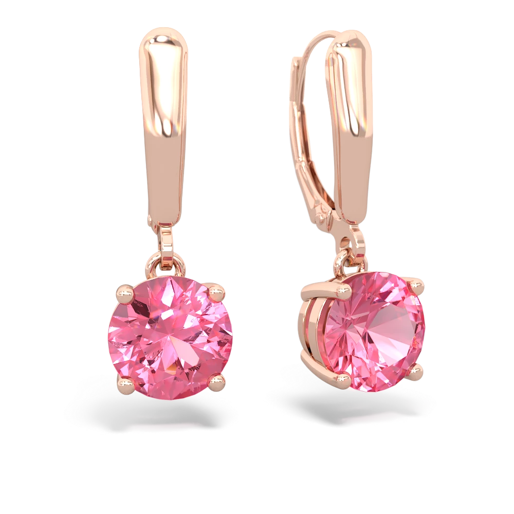 Lab Pink Sapphire 8Mm  Round Lever Back 14K Rose Gold earrings E2788