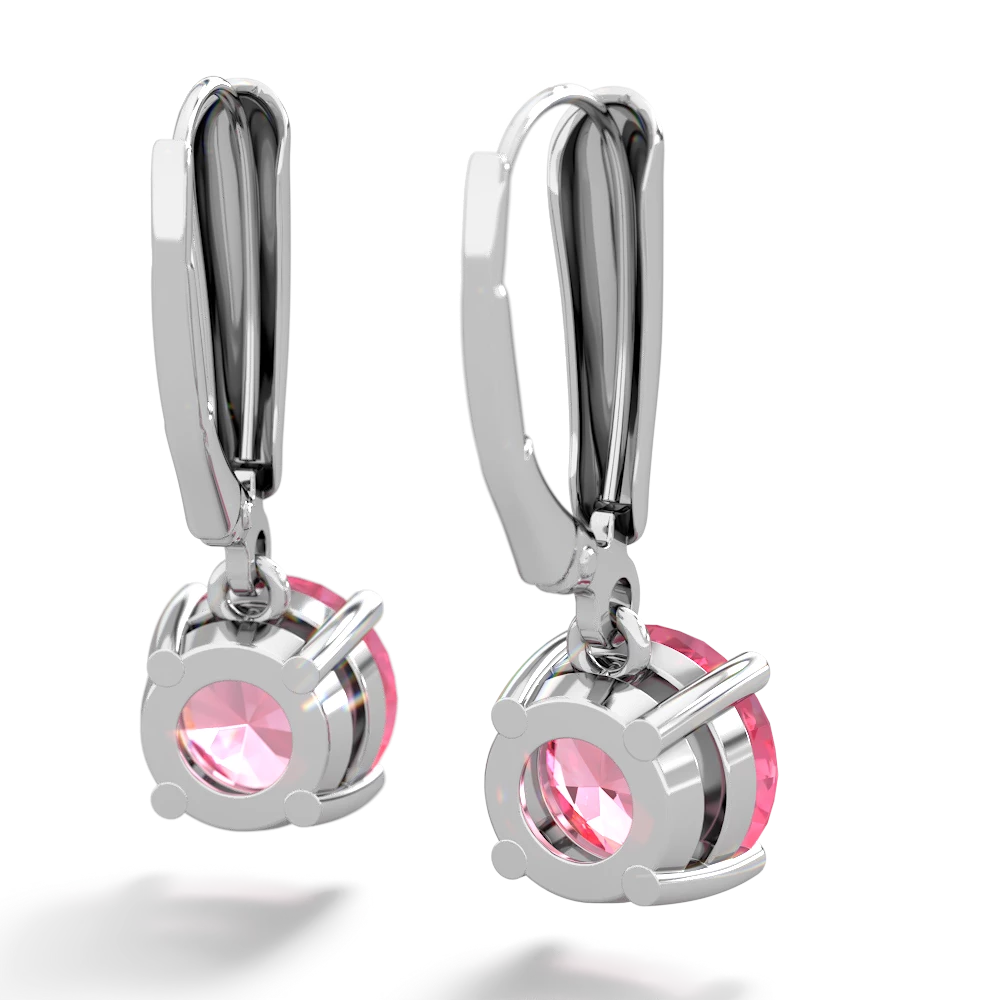 Lab Pink Sapphire 8Mm  Round Lever Back 14K White Gold earrings E2788