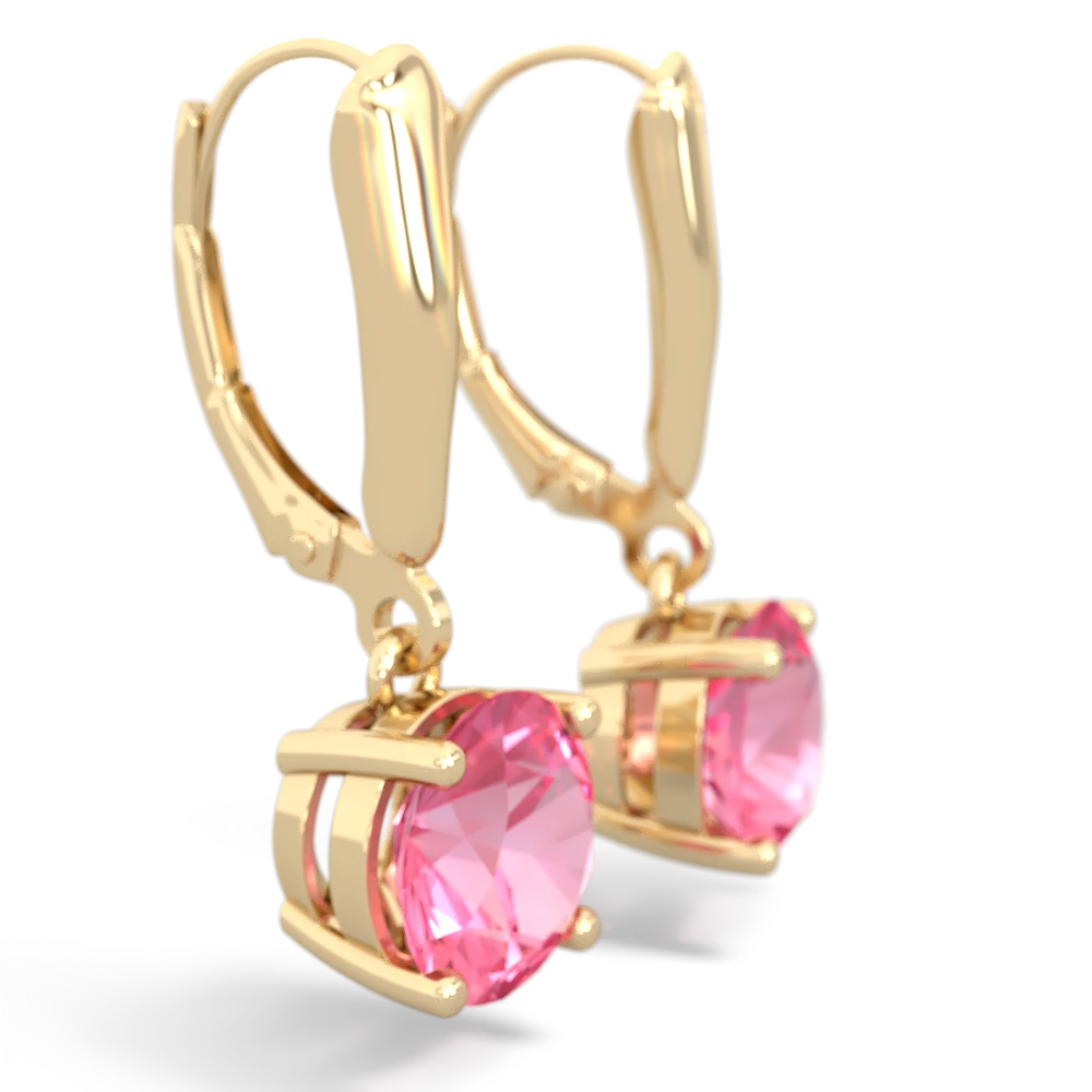 Lab Pink Sapphire 8Mm Round Lever Back 14K Yellow Gold earrings E2788