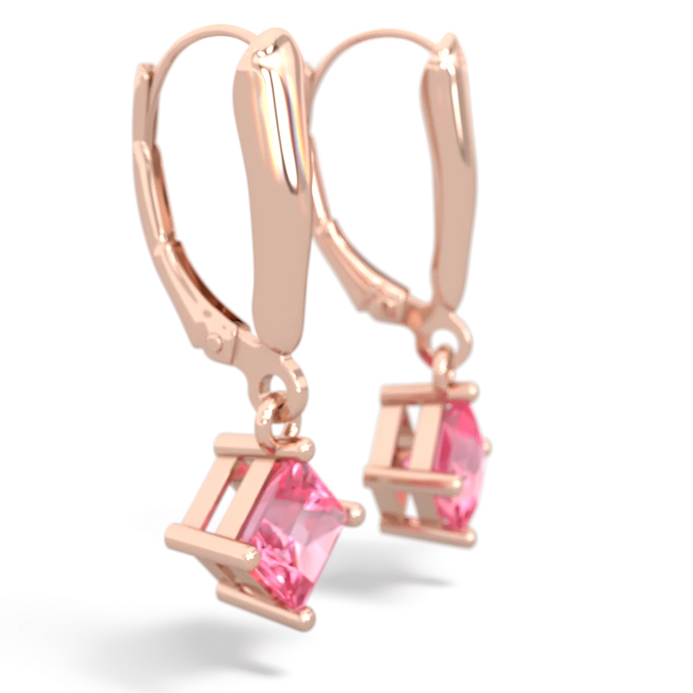 Lab Pink Sapphire 6Mm Princess Lever Back 14K Rose Gold earrings E2789