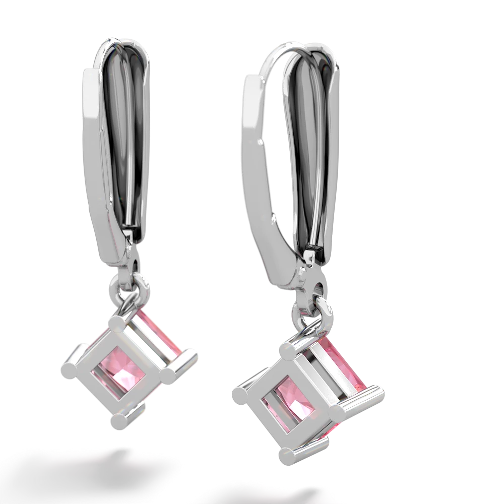 Lab Pink Sapphire 6Mm Princess Lever Back 14K White Gold earrings E2789