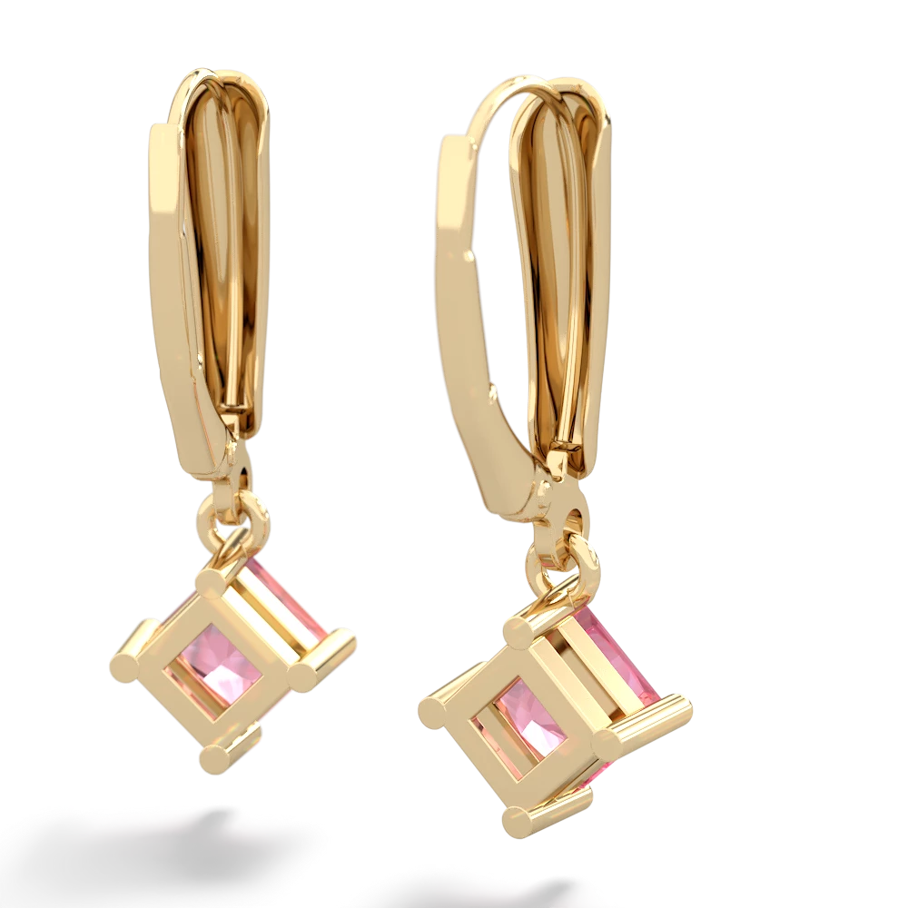 Lab Pink Sapphire 6Mm Princess Lever Back 14K Yellow Gold earrings E2789