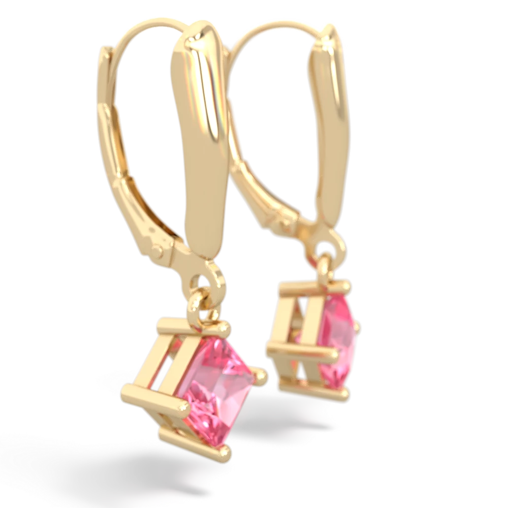 Lab Pink Sapphire 6Mm Princess Lever Back 14K Yellow Gold earrings E2789