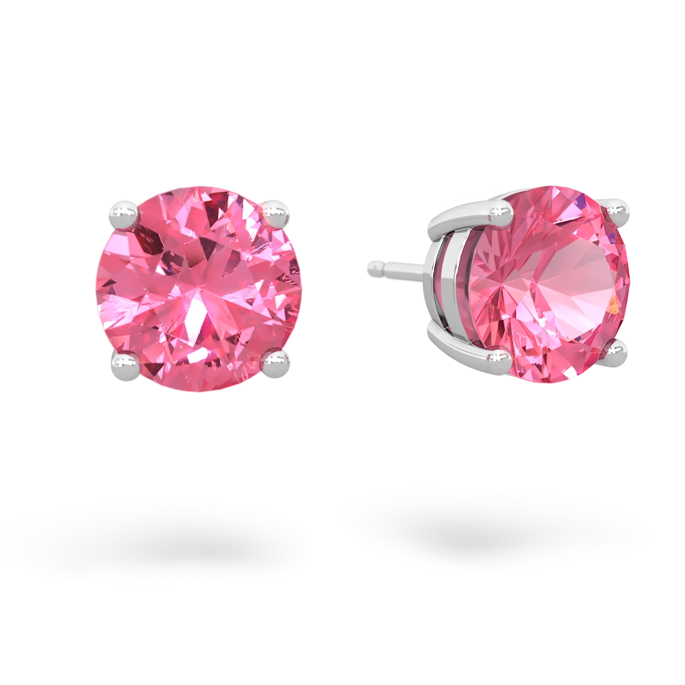 Lab Pink Sapphire 8mm Round Stud earrings 14K White Gold JewelsForMe