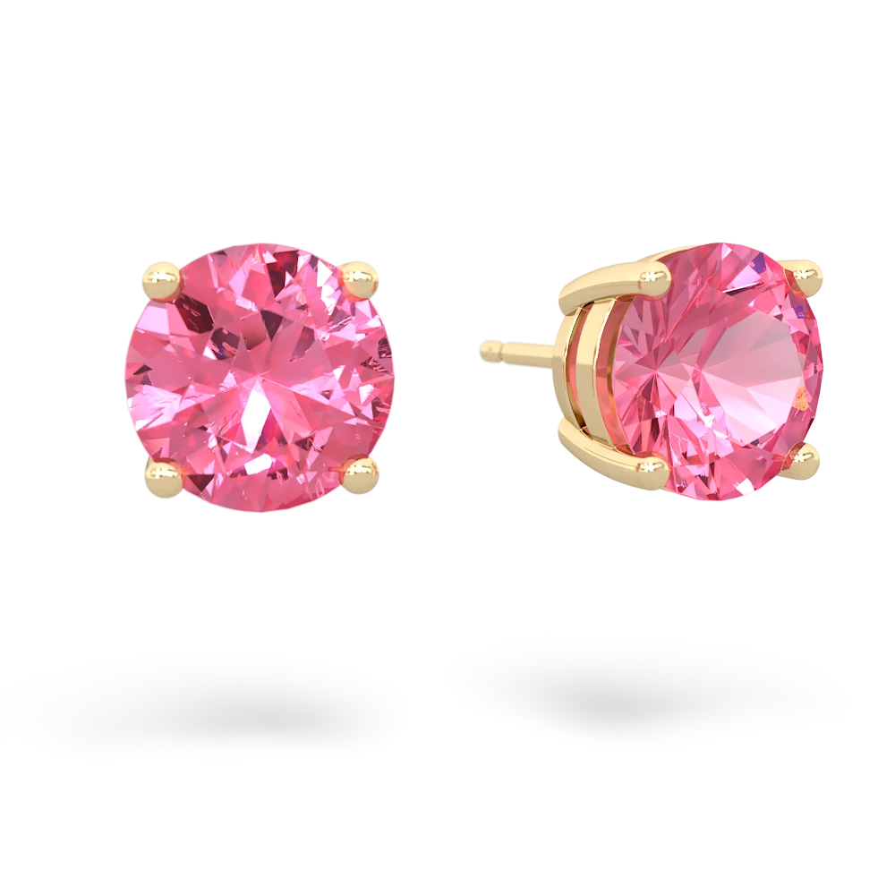 Lab Pink Sapphire 8Mm Round Stud 14K Yellow Gold earrings E1788