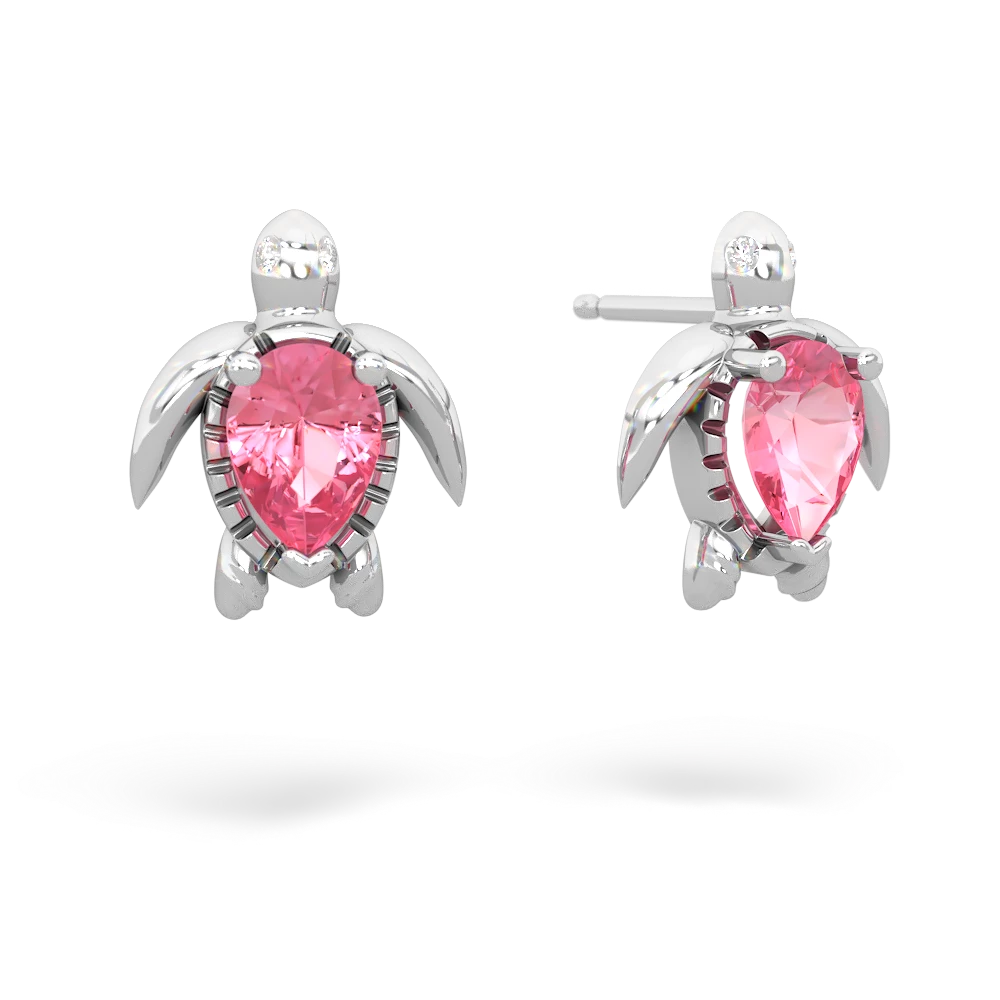 Lab Pink Sapphire Baby Sea Turtle 14K White Gold earrings E5241